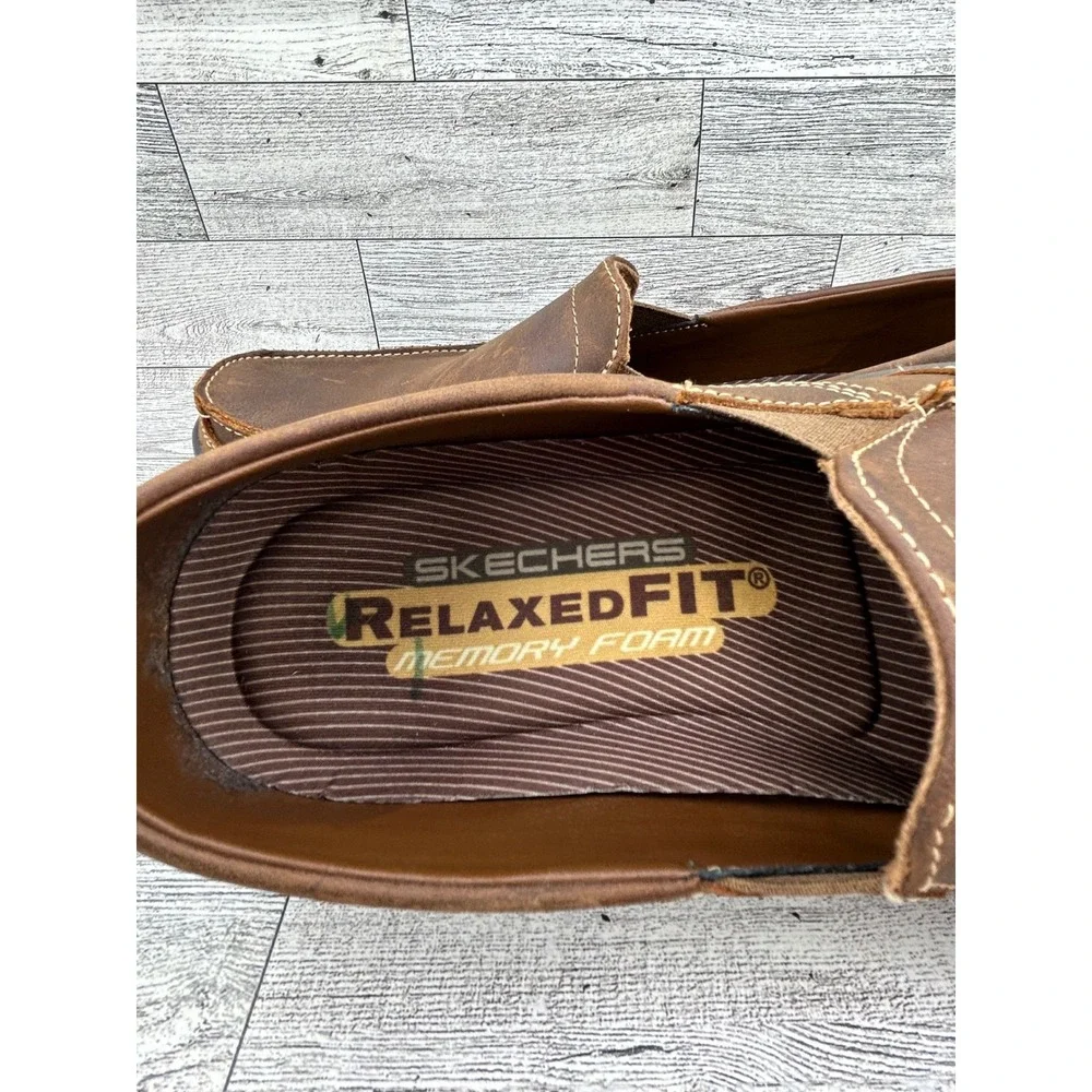 Skechers Relaxed Fit Mens Brown Leather Slip On Loafer Shoes Size 8.5‎ 63697